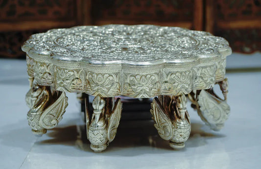 Elevate Your Sacred Space: Stools for Pooja Room, Pure Silver Elephants & Silver Plated Frames