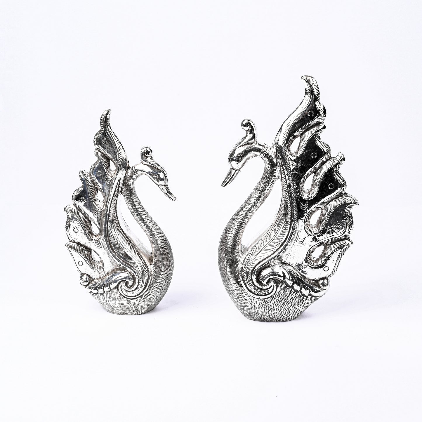 Dancing Silver Peacocks Statue