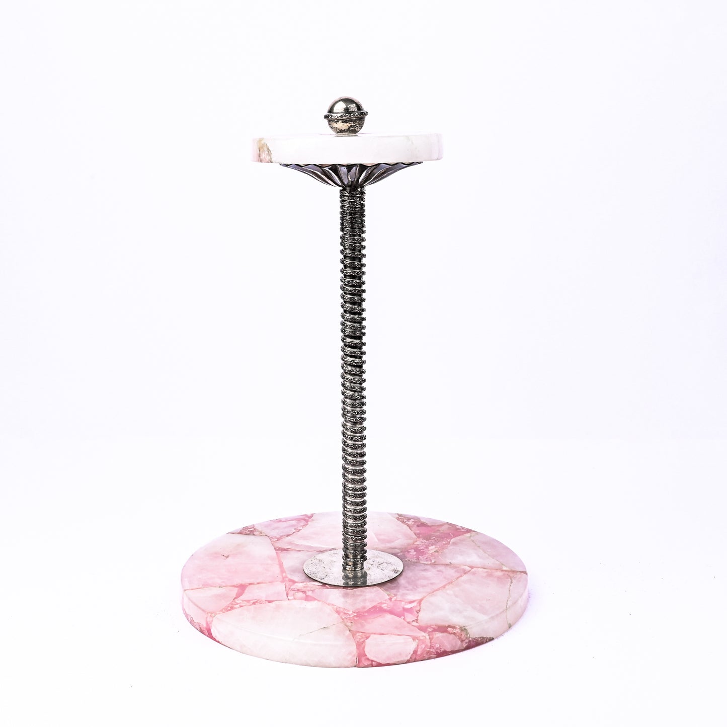 Silver & Rose Quartz Platter Stand