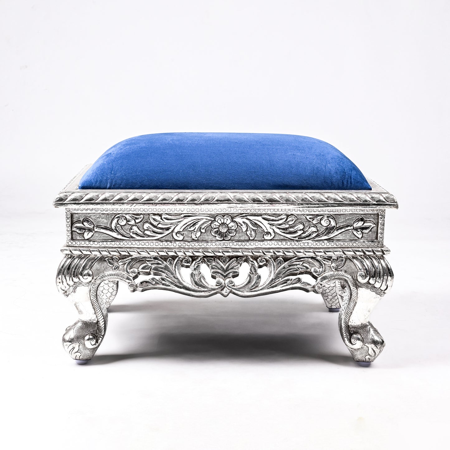 Silver Blue Cushioned Chowki