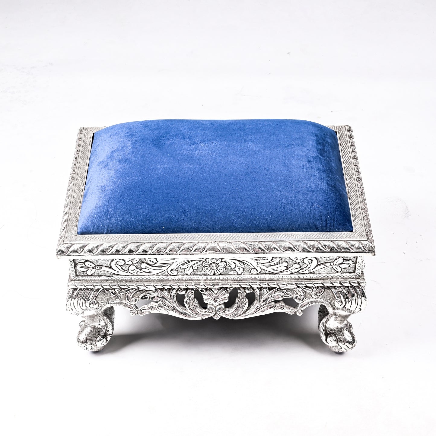 Silver Blue Cushioned Chowki
