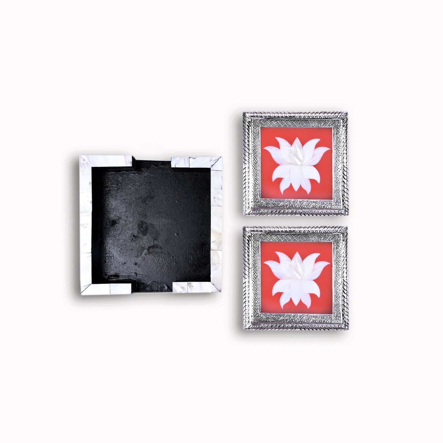 MOP Silver Red Lotus Coasters
