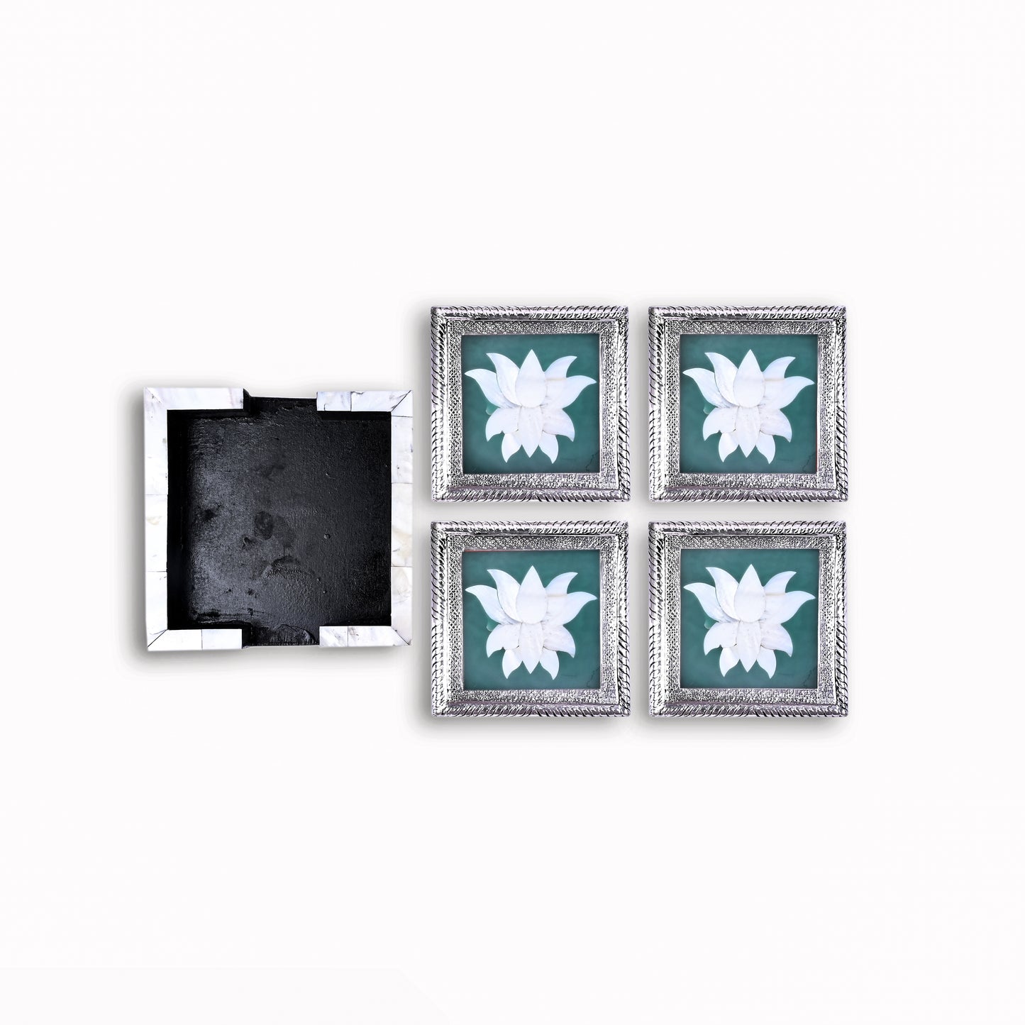 MOP Silver Green Lotus Coasters