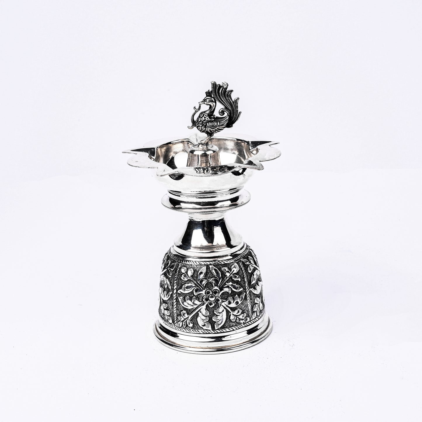 Silver Peacock Diya