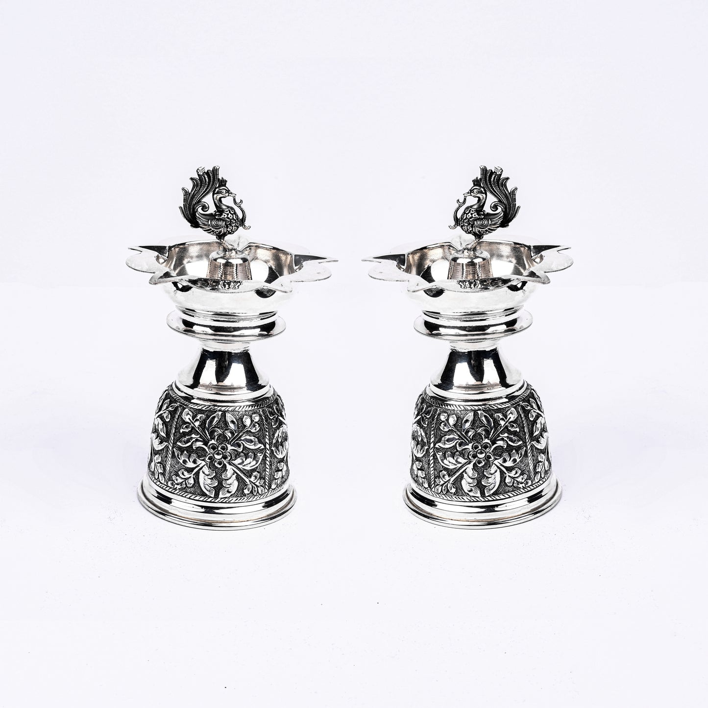 Silver Peacock Diya