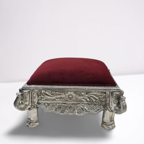 Product of Silver Maroon Elephant Cushioned Chowki