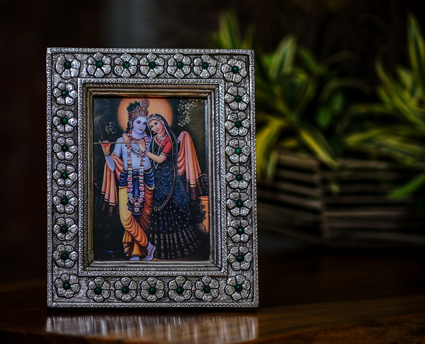 Silver Green Beads Photo Frame