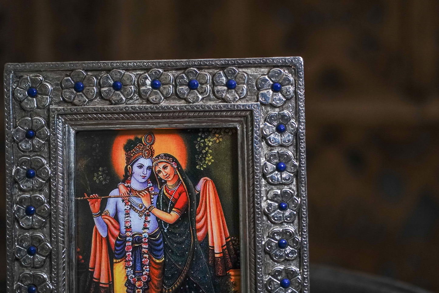 Silver Blue Beads Photo Frame