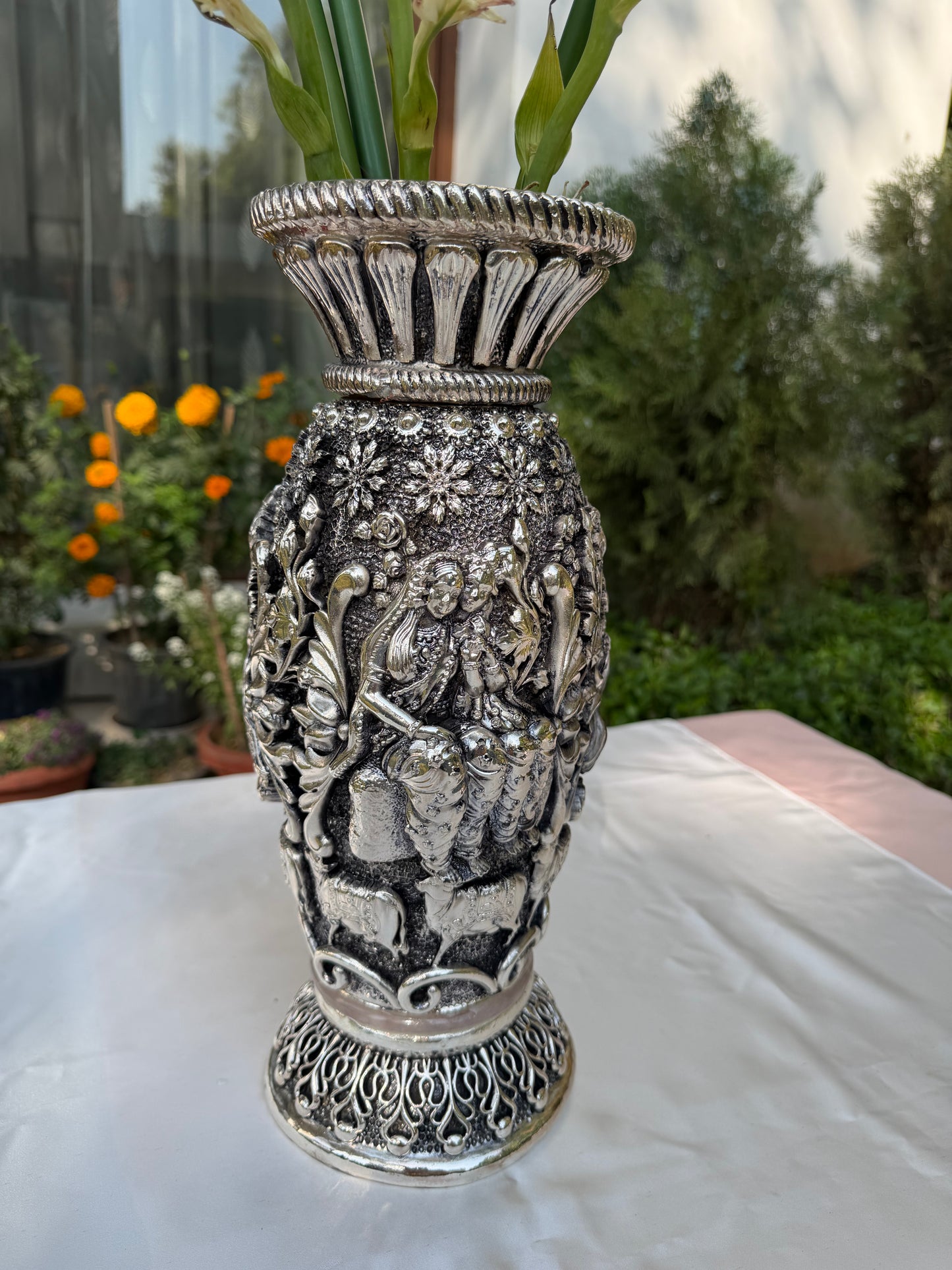 Silver Krishna Flower Vase