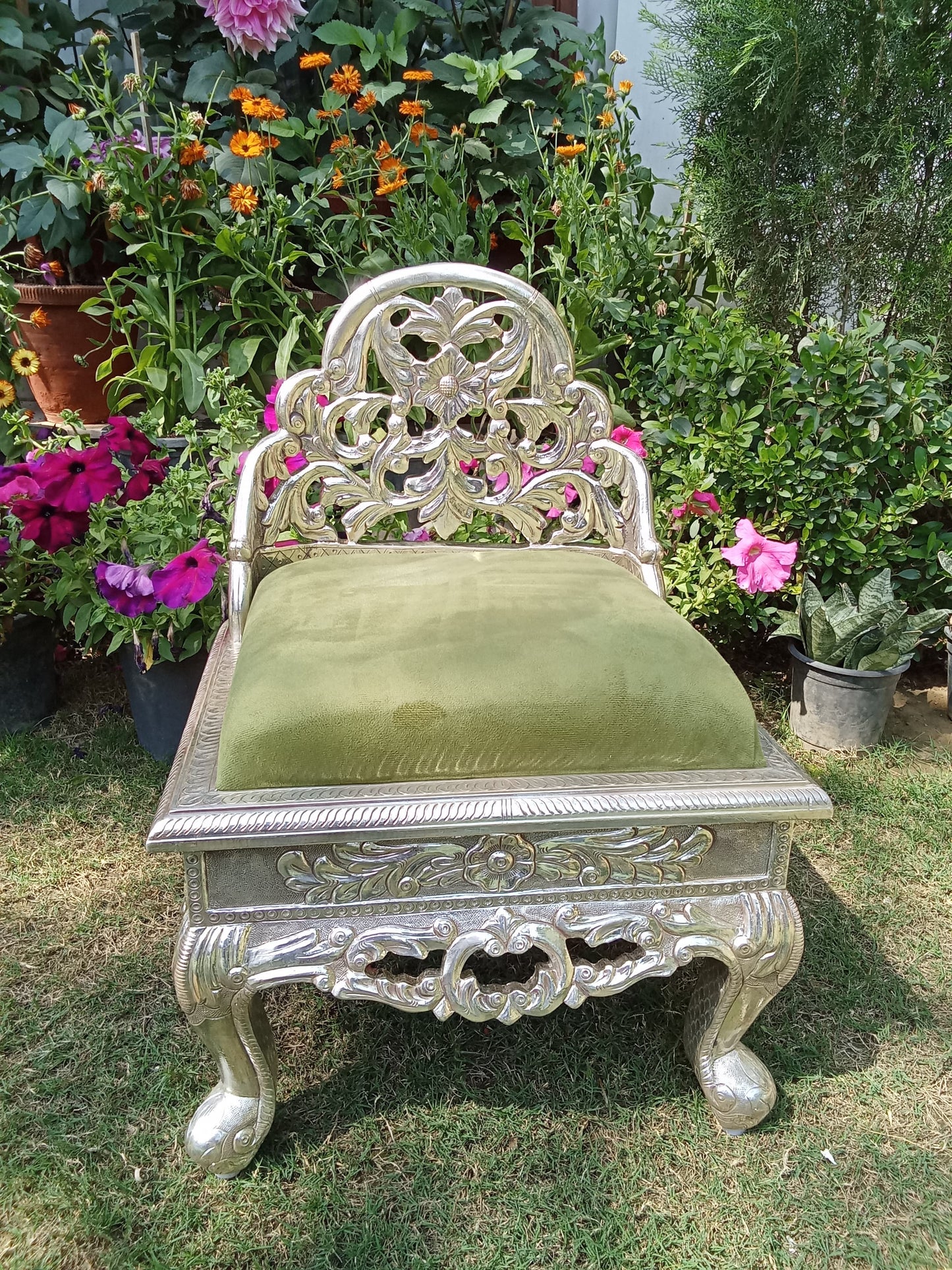 Silver Green Cushioned Chair