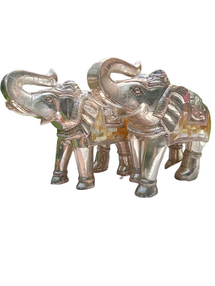 Silver MOP Elephant Pair