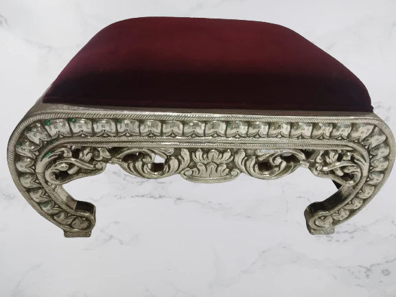 Product of Silver Maroon Cushioned Chowki
