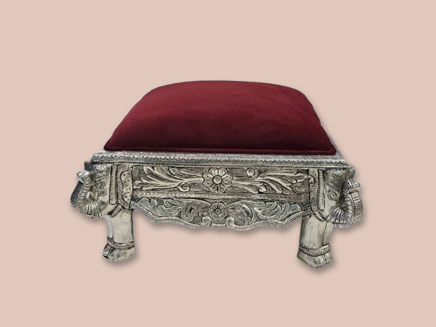 Product of Silver Maroon Elephant Cushioned Chowki