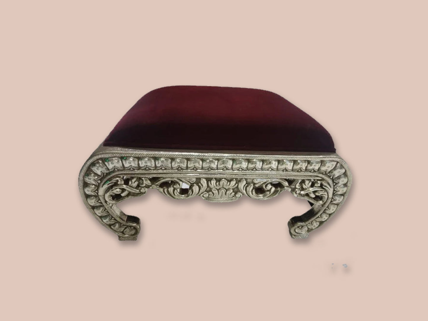 Product of Silver Maroon Cushioned Chowki