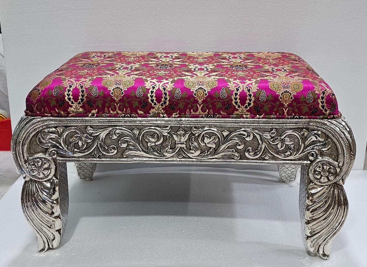 Image of Silver Brocade Cushioned Chowki