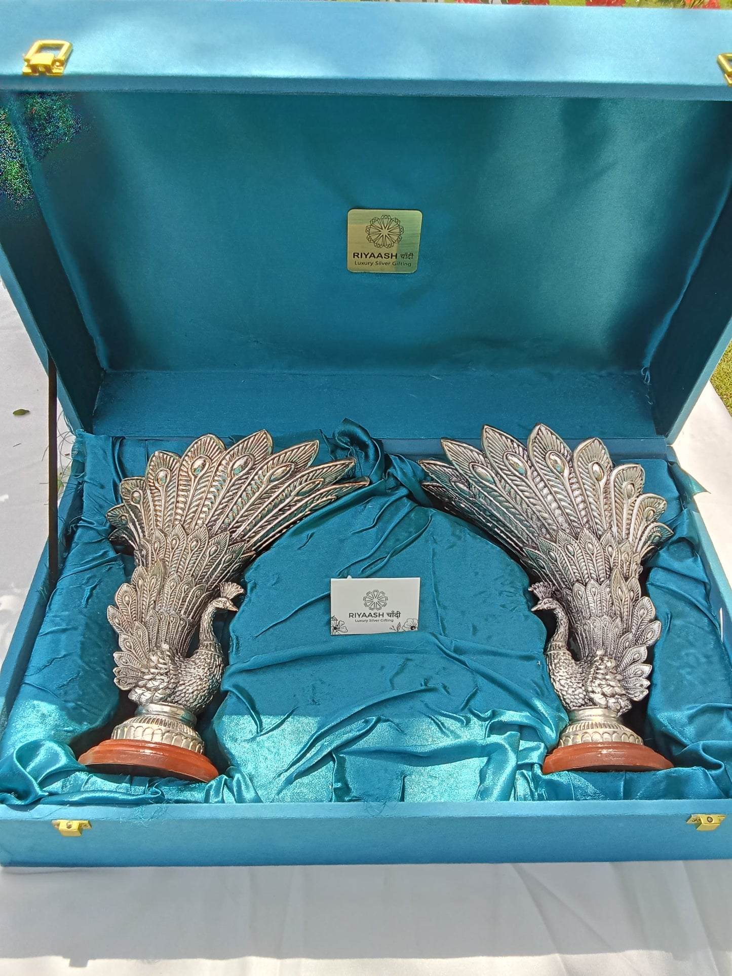 Silver Dancing Peacock Vase Pair