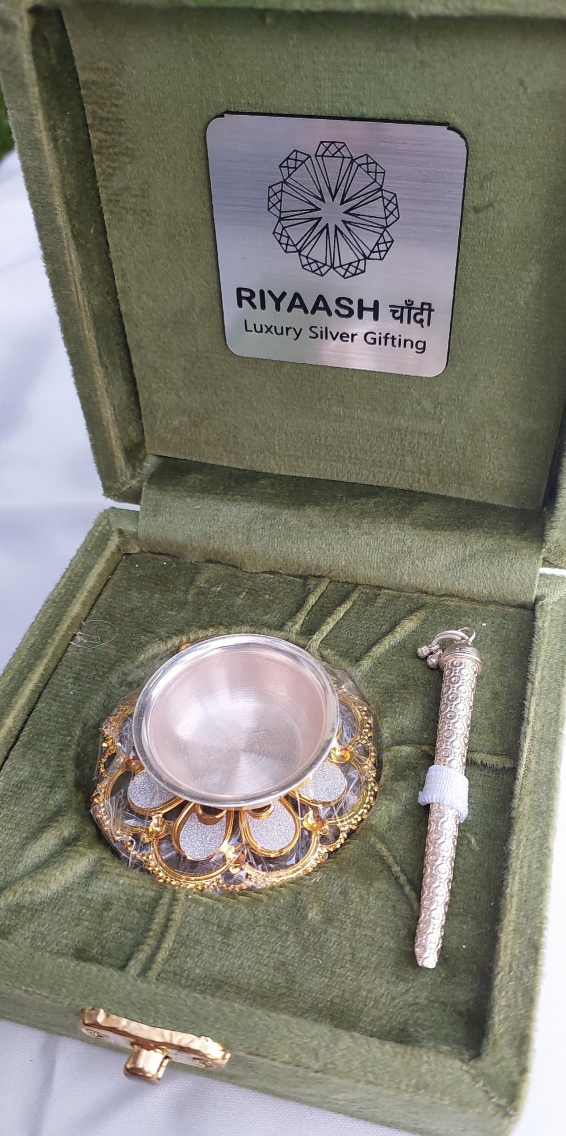 Silver Tilak Stick With Katori