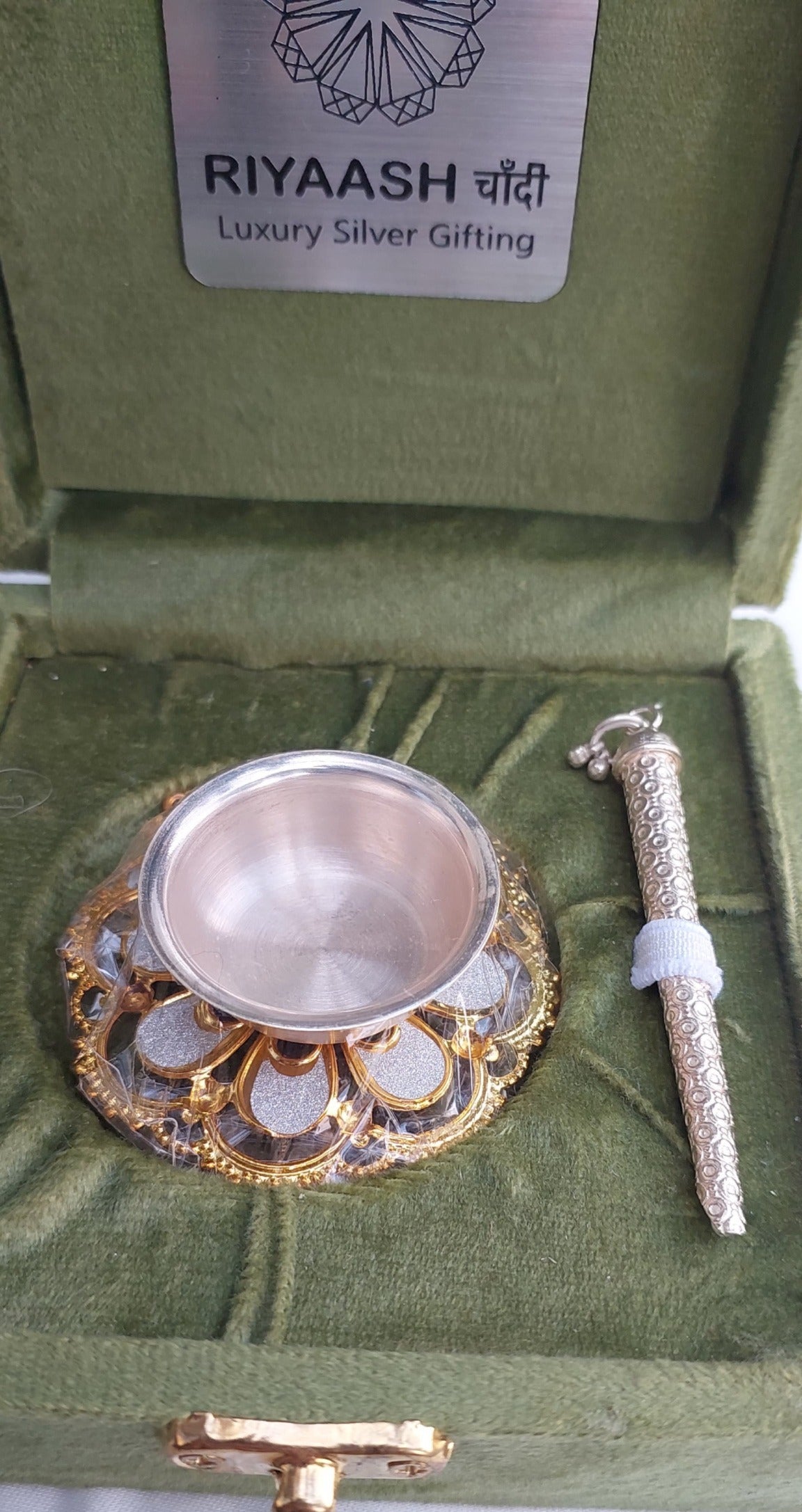 Silver Tilak Stick With Katori