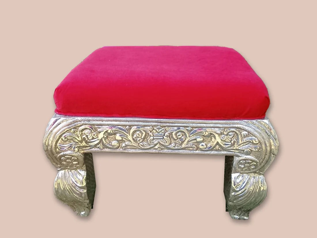 Silver Red Cushioned Chowki