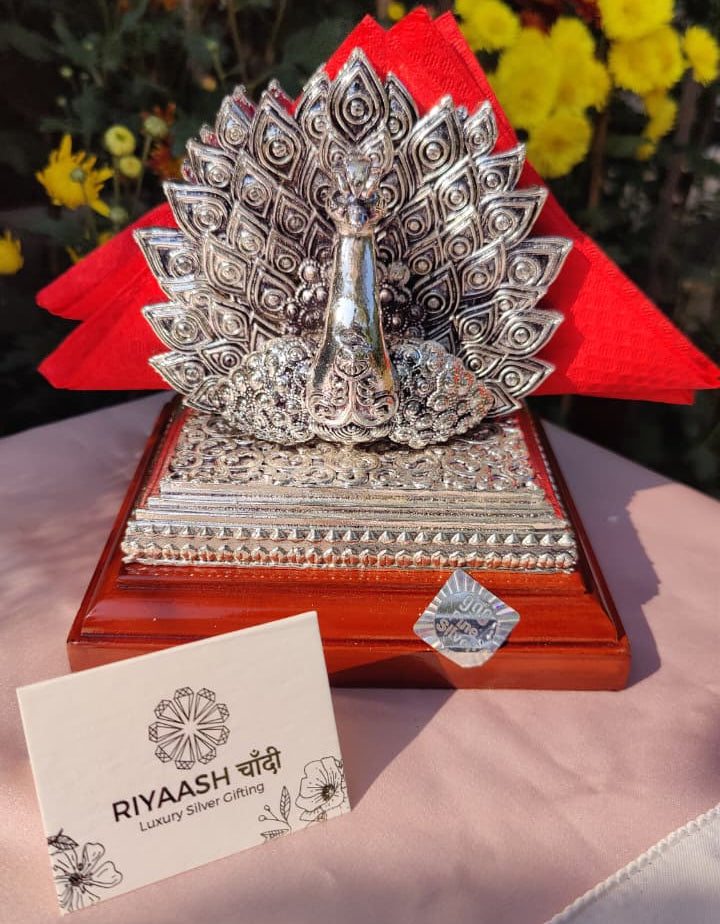 Silver Peacock Tissue Holder