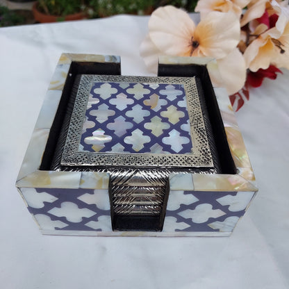 Silver Blue Coasters with MOP