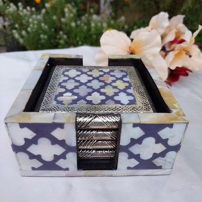 Silver Blue Coasters with MOP