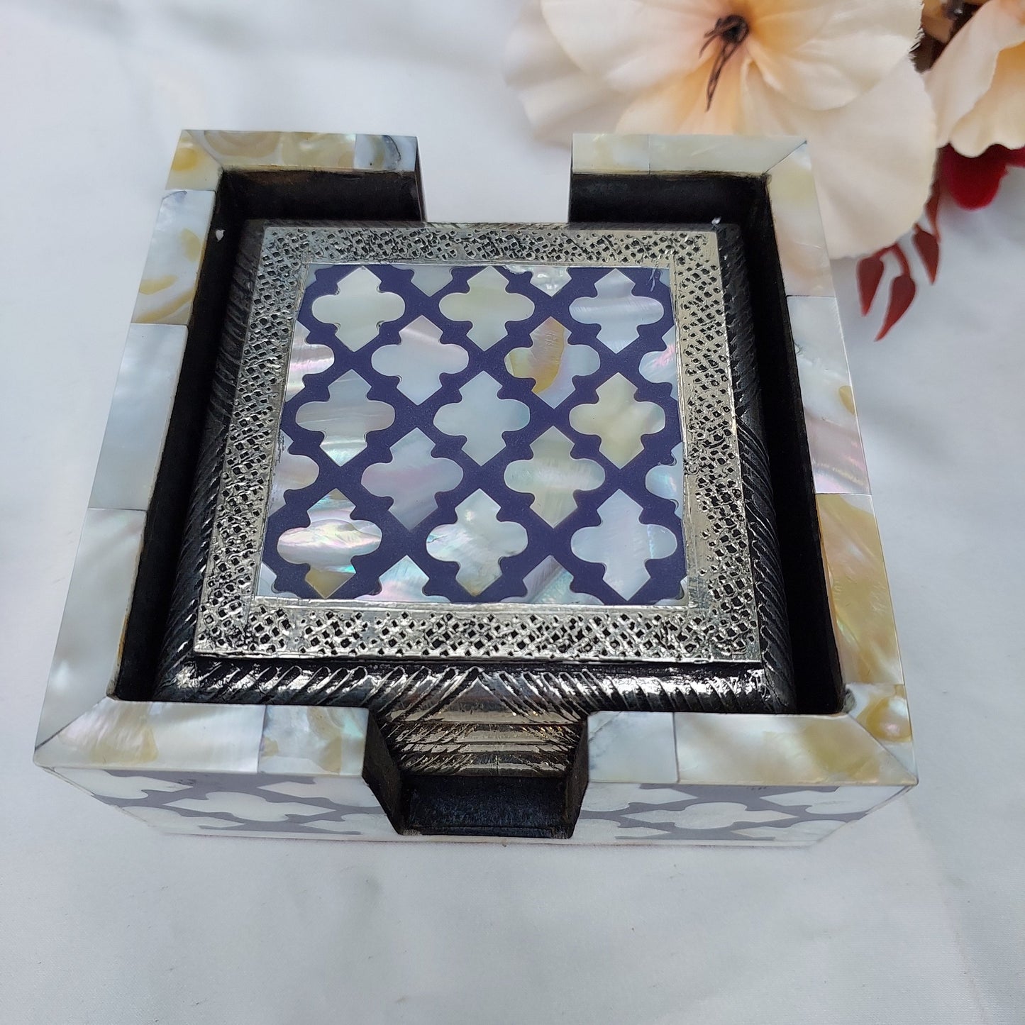 Silver Blue Coasters with MOP