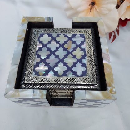 Silver Blue Coasters with MOP