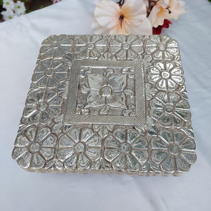 Silver Chowki on Carved Teakwood