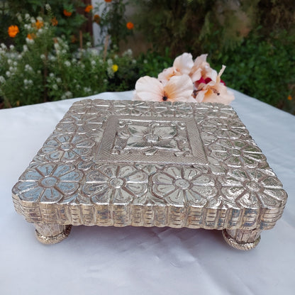 Silver Chowki on Carved Teakwood