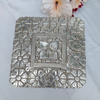 Silver Chowki on Carved Teakwood