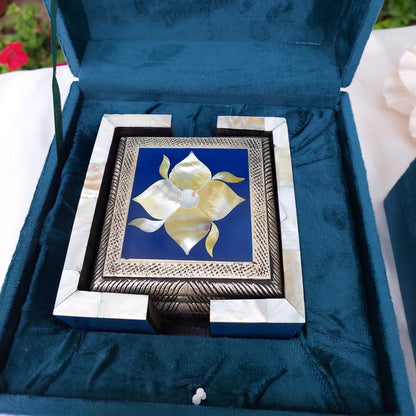 Silver Blue Flower Coasters with MOP