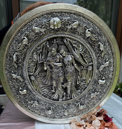 Silver Round Radha Krishna