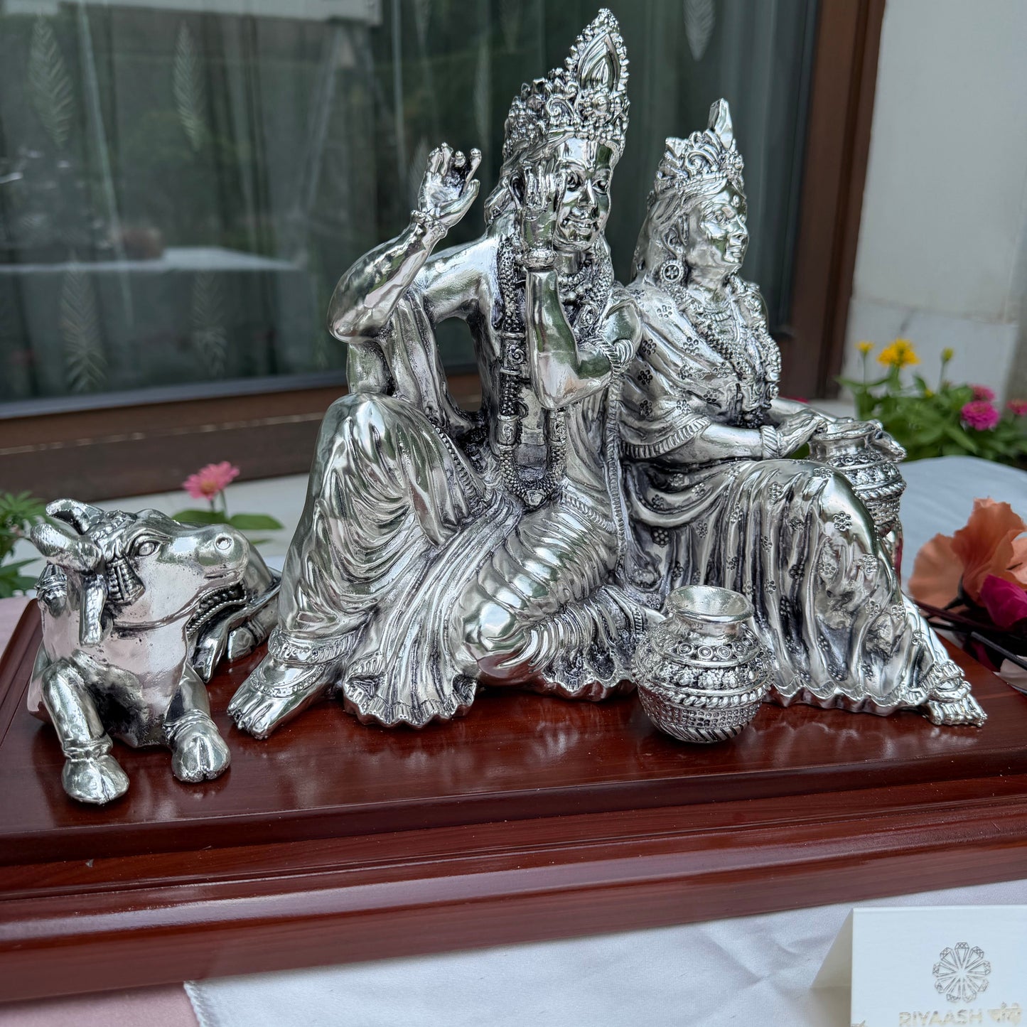 Silver Radha Krishna Sitting Idol