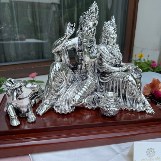 Silver Radha Krishna Sitting Idol