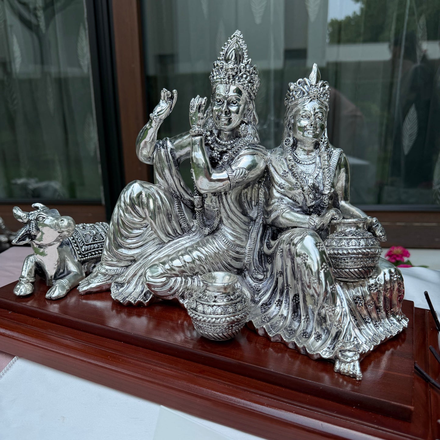 Silver Radha Krishna Sitting Idol