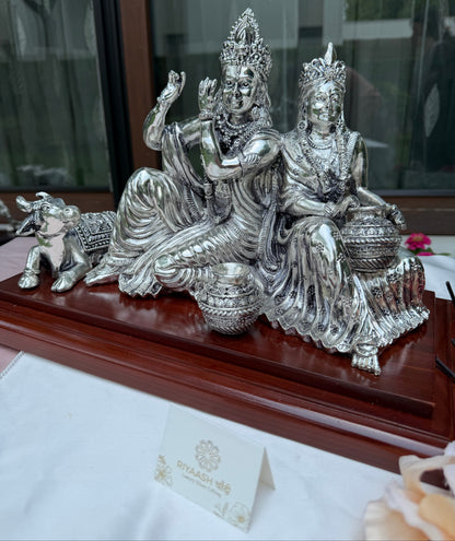 Silver Radha Krishna Sitting Idol