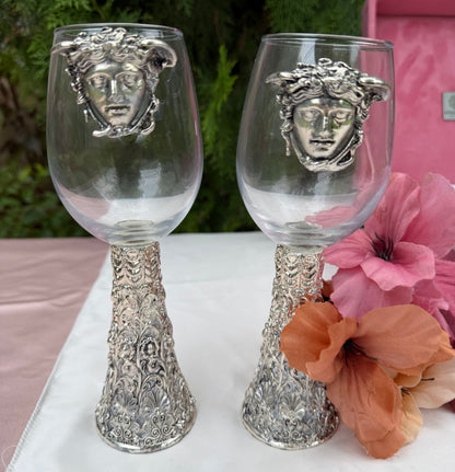 Silver Lion Design Wine Glass Pair