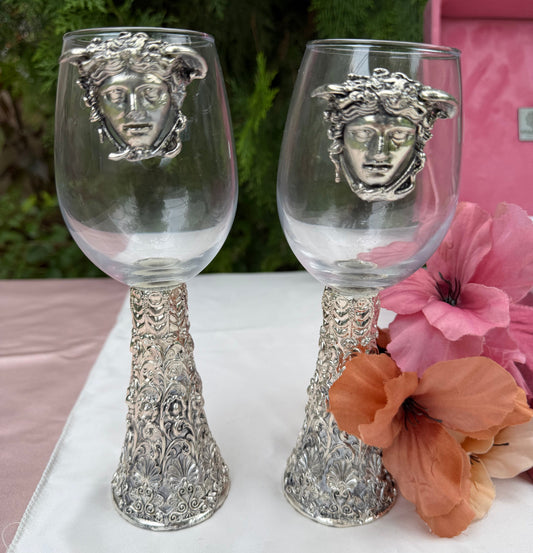 Silver Lion Design Wine Glass Pair