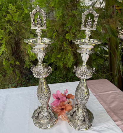 Long Laxmi Silver Diya Pair