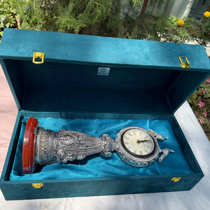 Silver Peacock Table Clock