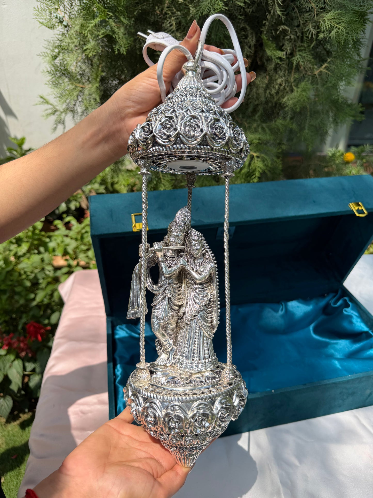 Silver Radha Krishna Lamp