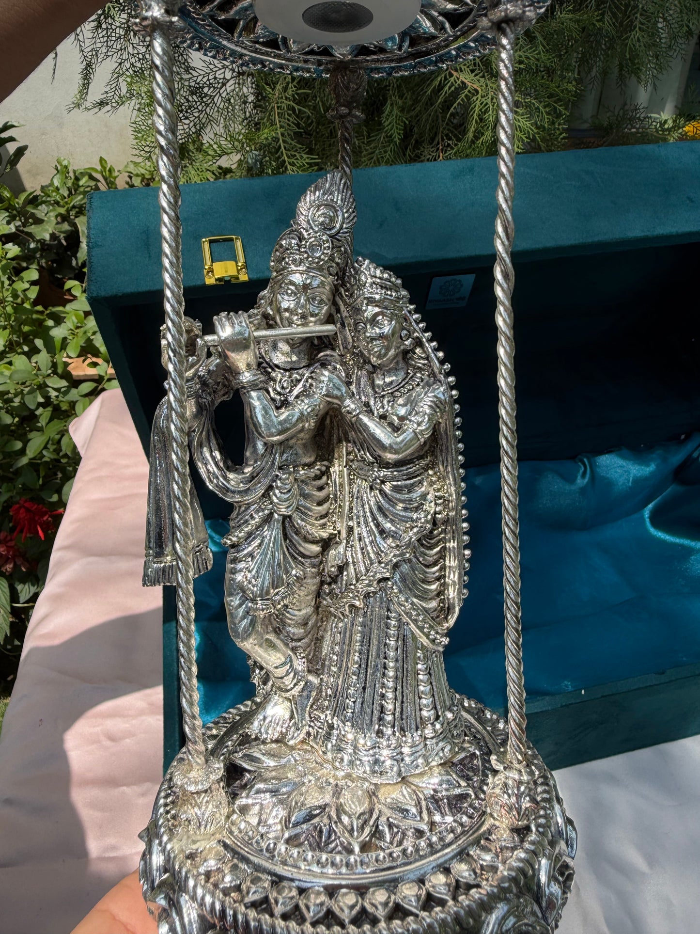 Silver Radha Krishna Lamp