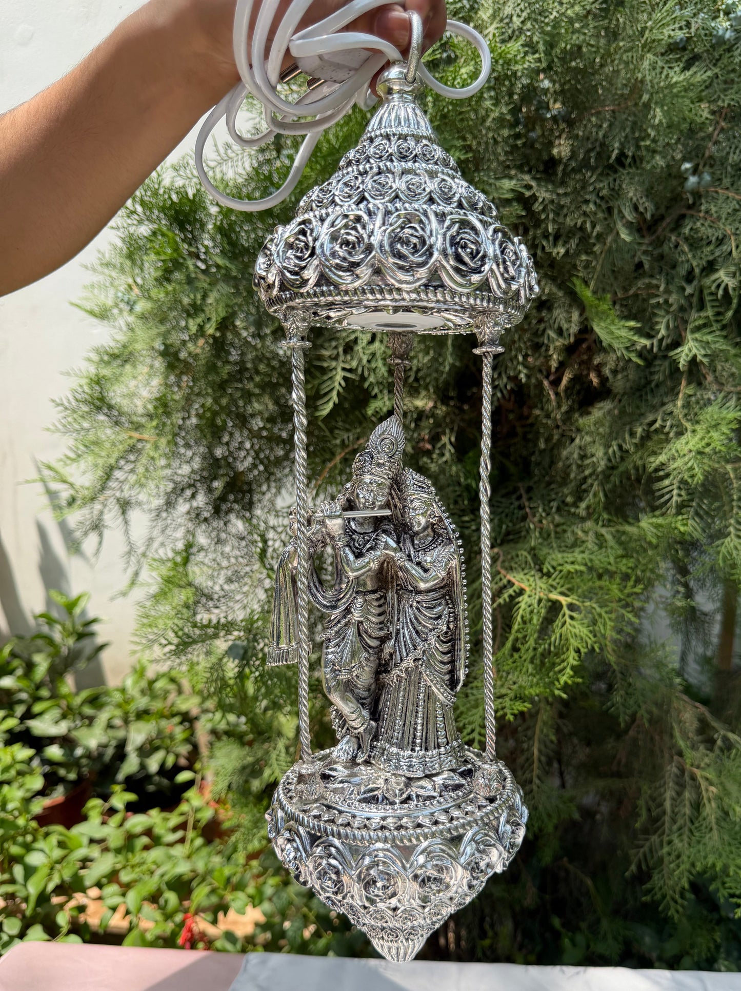 Silver Radha Krishna Lamp