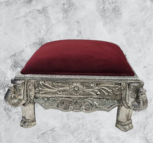 Silver Maroon Elephant Cushioned Chowki