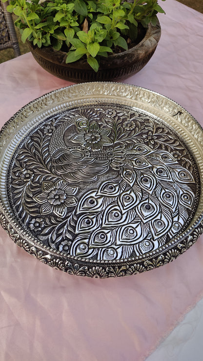 Silver Peacock Design Urli