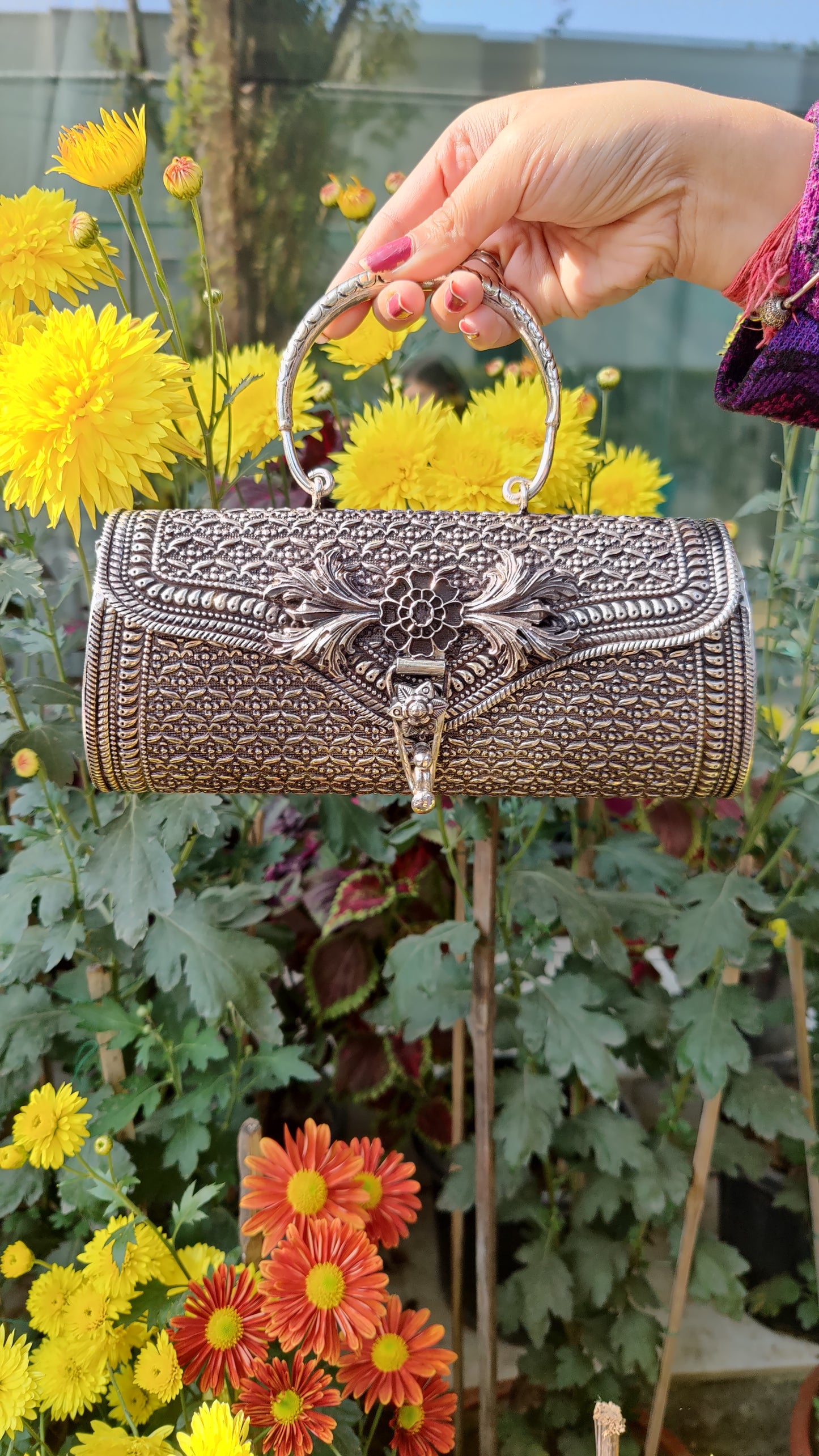 Pure Silver Flower Design Purse
