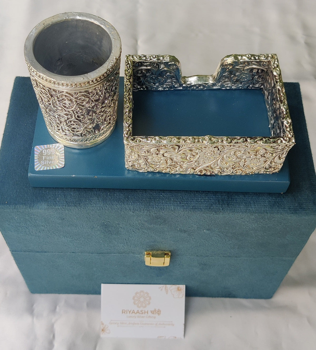 Silver Card Holder Pen Stand