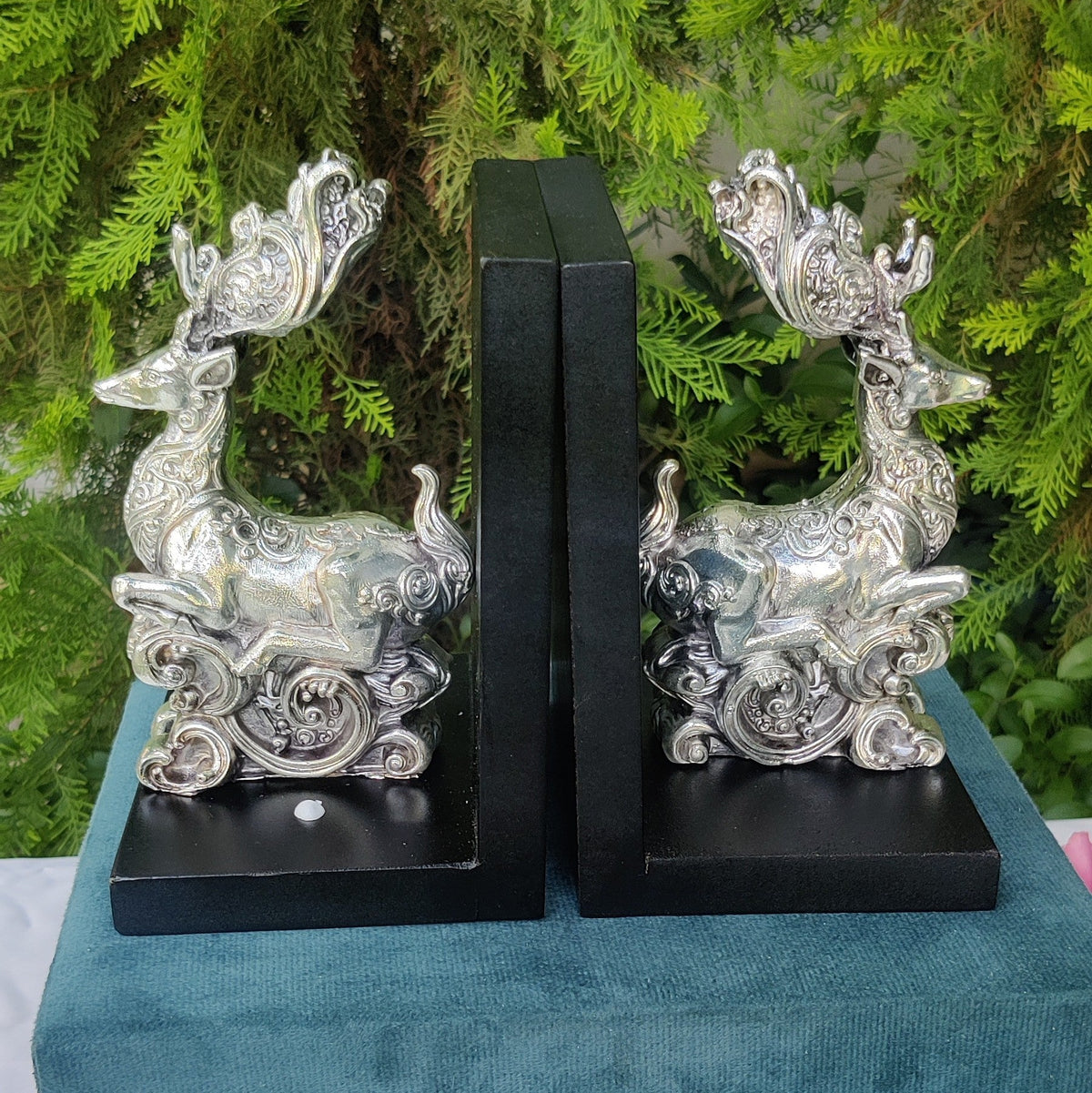 Silver Deer Book Ends Pair