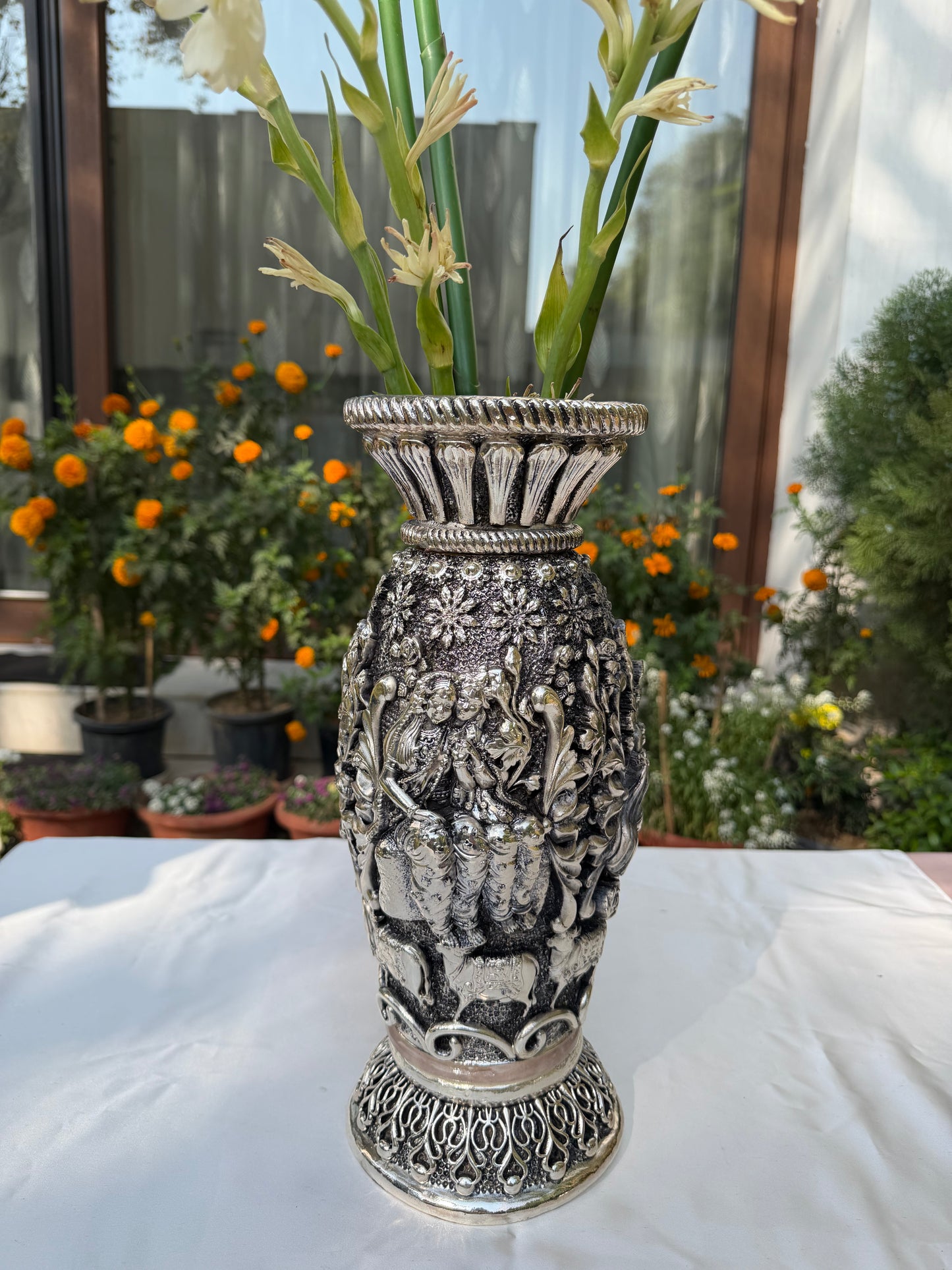 Silver Krishna Flower Vase